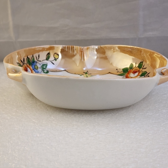 Vtg Peach Lusterware Hand Painted Floral Bowl - Picture 5 of 16